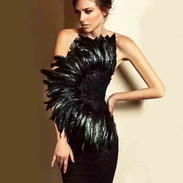 571138681 European and American tube top feather design backless dress bandage skirt