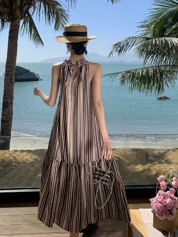 Women's Striped Dresses Summer Party Club A-line Dress Elegant Female Vintage  Off Shoulder One Piece Dress Clothes