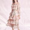 Pink Lily Flower Printed Layered Midi Dress