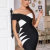 Black White Patchwork Off Shoulder Bodycon Party Dress