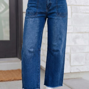 Sail Blue Frayed Cropped Straight Jeans