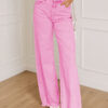 Pink Acid Wash High Waist Uneven Raw Hem Shift Jeans