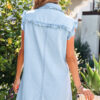 Sail Blue Ruffled Edge Collared Shift Denim Dress with Pockets