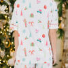 White Christmas Print Short Sleeve Shirt and Shorts Pajama Set