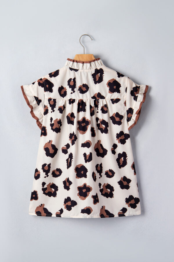 Khaki Leopard Printed Ruffle Sleeve Summer Blouse