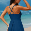 Blue Stripe Patchwork Crossed Straps One Piece Swim Dress