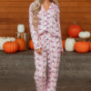 Pink Halloween Eve Haunted Honey Bat Print Pajama Set