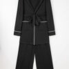 Black Contrast Trim Hooded Lounge Cardigan and Pants Set