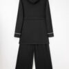 Black Contrast Trim Hooded Lounge Cardigan and Pants Set