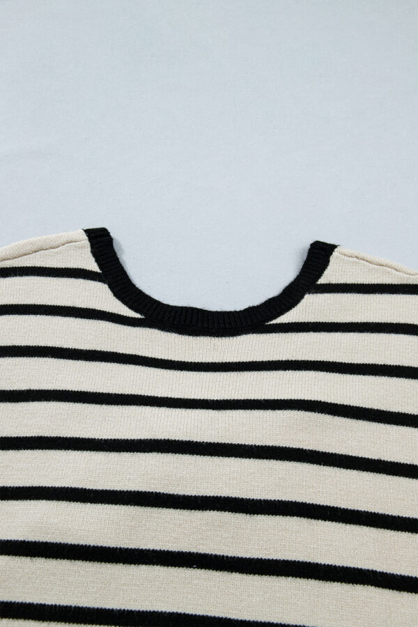 Black Stripe Bow Applique Short Sleeve Sweater