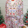 Pink Christmas Holiday Print Nutcracker Long Sleeve Shorts 2pcs Pajama Set