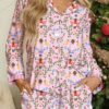 Pink Christmas Holiday Print Nutcracker Long Sleeve Shorts 2pcs Pajama Set
