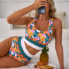 Dearlove Green Floral Print Racerback Cutout High Waist 2pcs Bikini