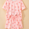 Black Polka Dot Print Loose Tee Drawstring Elastic Waist Short Set