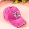 Rose Red Bow Knot Patchwork Washed Adjustable Baseball Cap