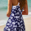 Blue Crossed Back Floral Print Asymmetric Knot Side One Piece Swimsuit