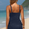 Sky Blue Ribbed Knit Crossed Detail Tank Skort 2pcs Swimsuit