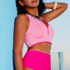 Navy Blue Shell Stitched Trim V Neck Textured Mix and Match High Waist Bikinis