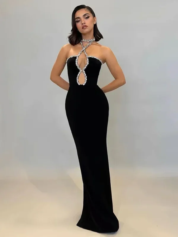 Strapless Luxury Diamond Elegant Celebrity Party Evening Dress