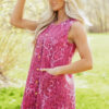 Pink Leopard Denim Buttoned Shift Sleeveless Dress