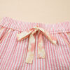 Light Pink Floral Trim Ribbon Knot Striped Casual Shorts