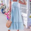 Bonbon Solid Color Ruffle Trim High Waist Sleeveless Maxi Dress