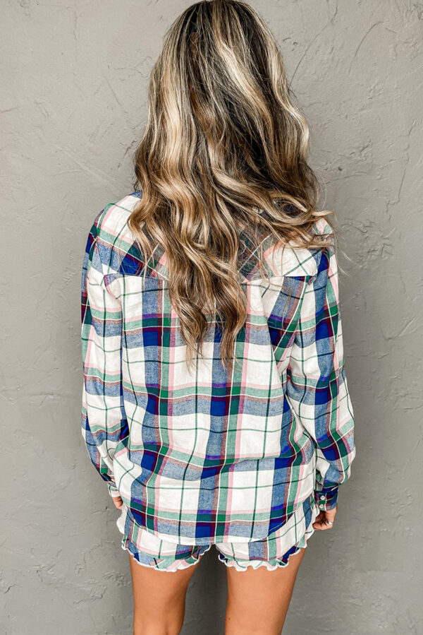 101729536-490d49fbfea7b66e.jpg Blue Plaid Print Shirt and Shorts 2Pcs Lounge Set