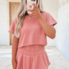 Beige 2pcs Cropped Tee and Ruffle High Waist Skort Set