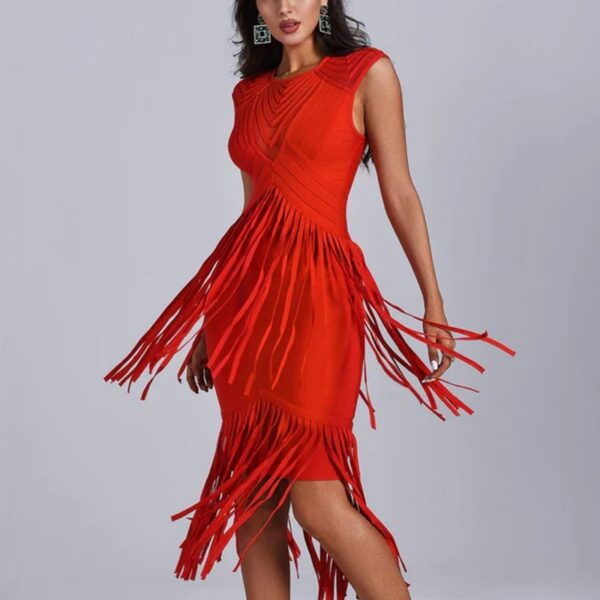 Backless fringe dress red sleeveless luxury bandage skirt hip-covering skirt