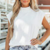 Orange Solid Color High Neck Cap Sleeve Loose Top