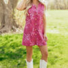 Pink Leopard Denim Buttoned Shift Sleeveless Dress