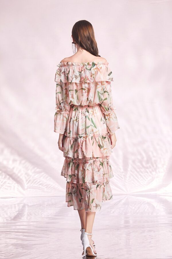Pink Lily Flower Printed Layered Midi Dress
