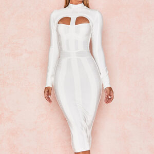 Long Sleeve Hollow Out Club Evening Party Midi Dress