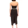 571136393 Knitted black strapless beaded evening dress with bandages and backless dress