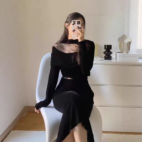 Elegant Lace Sexy Formal Black Dress