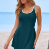 Black Contrast Edge Ruffled High Waist One Piece Swim Dress