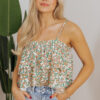 White Boho Floral Spaghetti Strap Ruffle Summer Tank Top