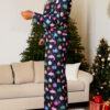Navy Blue Colorful Christmas Lights Print Shirt and Pants Pajama Set