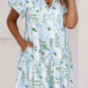 Sky Blue Floral Contrast Edge Layered Short Sleeve Mini Dress