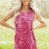 Pink Leopard Denim Buttoned Shift Sleeveless Dress