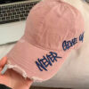 Light Pink NEVER GIVE UP Cotton Distressed Baseball Cap