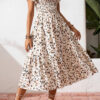 Beige Ditsy Floral Print Smocked Square Neck Ruffle Short Sleeve Dress