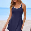 Black Contrast Edge Ruffled High Waist One Piece Swim Dress