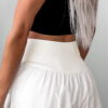 Black Solid Color Ribbed Patchwork High Waist Athletic Shorts