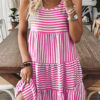 Sky Blue Stripe U Neck Sleeveless Loose Fit Mini Dress