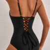 Dearlove Black Thin Strap Strappy Lace-up Open Back One Piece Swimsuit
