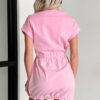 Bonbon Cuffed Short Sleeve Mix Fabric Patchwork Drawstring Mini Dress
