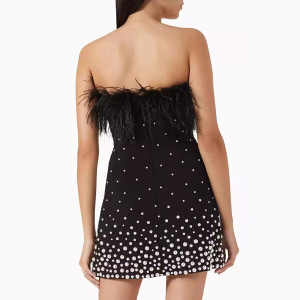 Strapless hairy pearl waist bag buttocks sexy fashion bandage dress