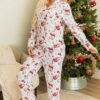 White Christmas Pattern Long Sleeve Shirt and Pants Pajama Set