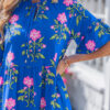 Blue V Neck Short Sleeve Loose Flower Dress